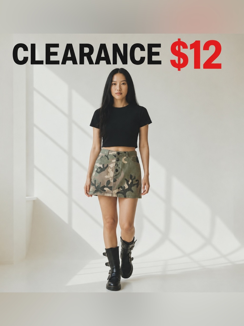 Y2K Camo Mini Skirt Snap Front Cargo Style Streetwear Size 8 Clio Denim
